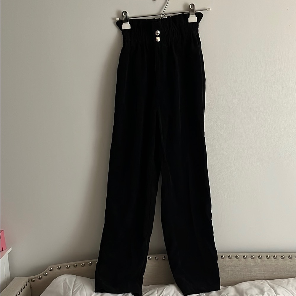 Black High-Waisted Corduroy Trousers with Elastic Waist